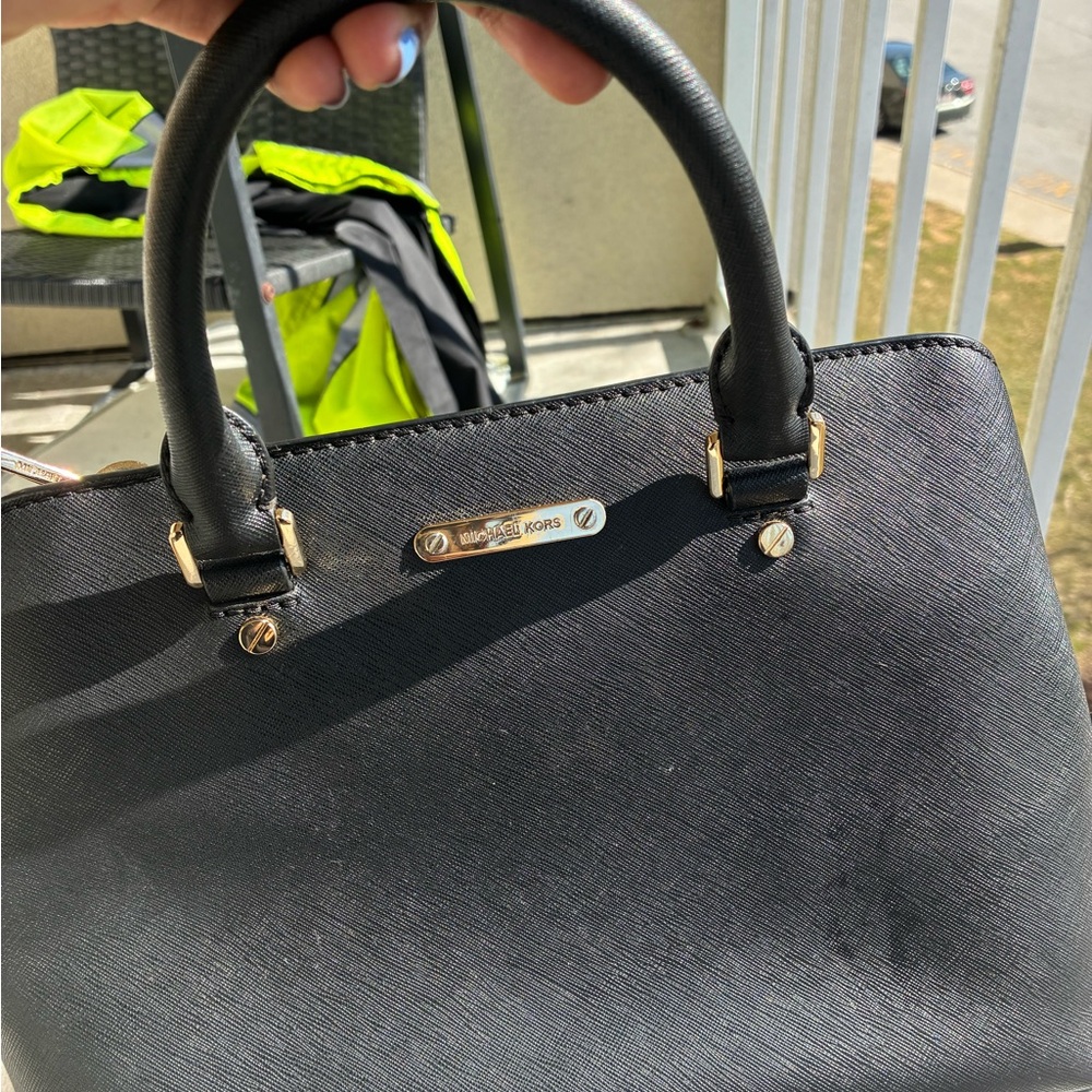 Michael Kors Black Saffiano Satchel with Gold Hardware